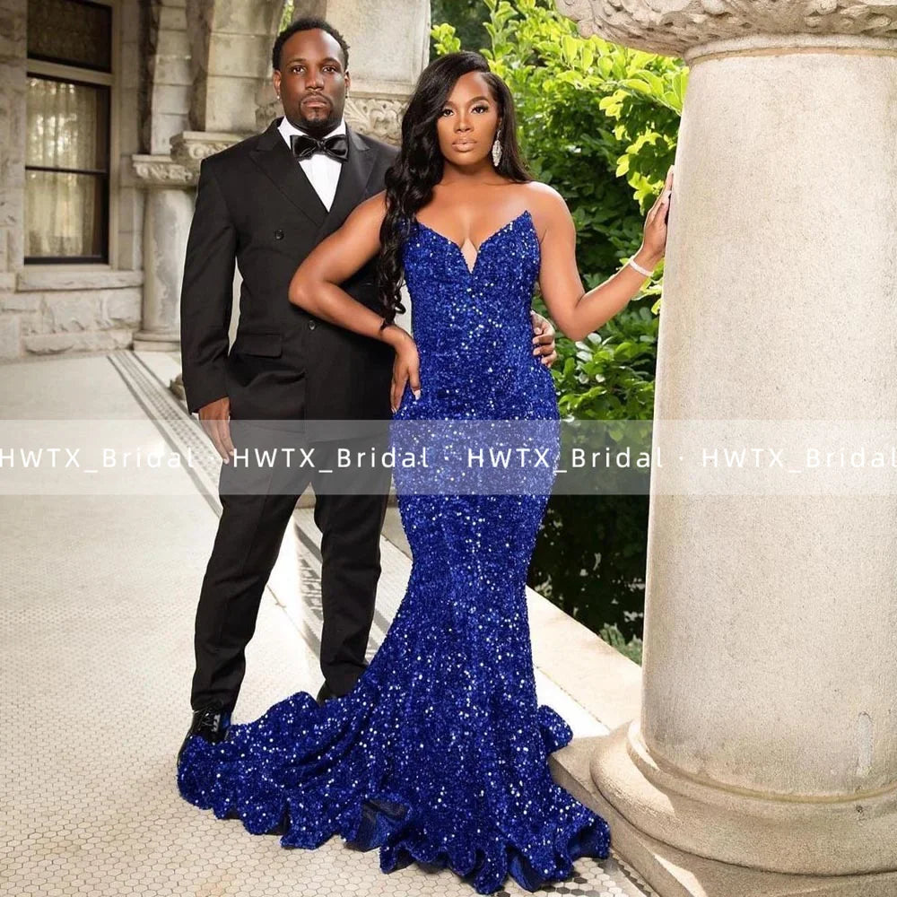 Royal Blue Sequin Mermaid Gown with Sweetheart Neckline