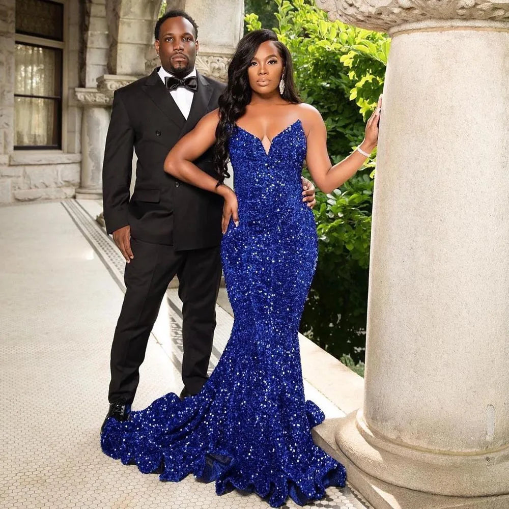 Royal Blue Sequin Mermaid Gown with Sweetheart Neckline