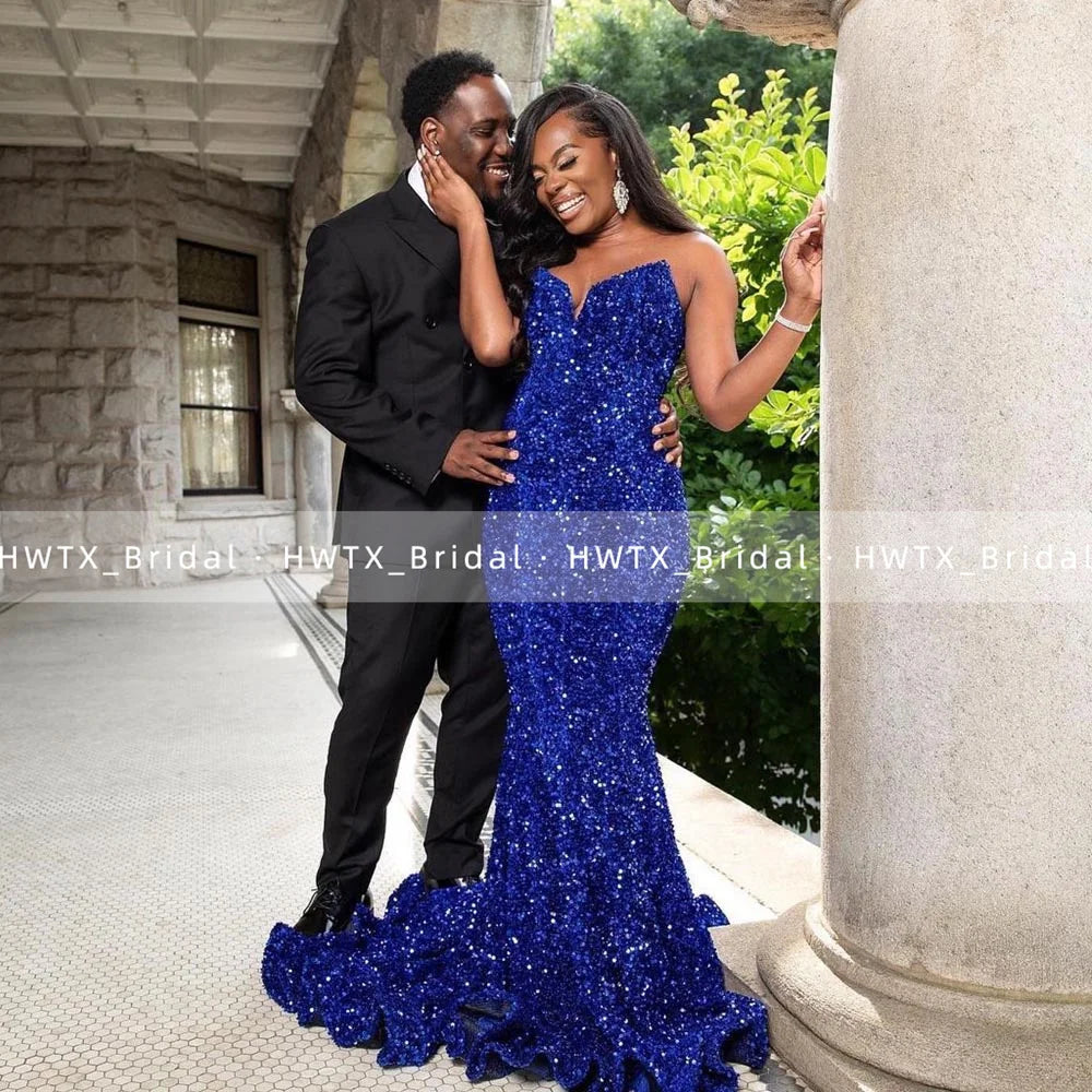 Royal Blue Sequin Mermaid Gown with Sweetheart Neckline