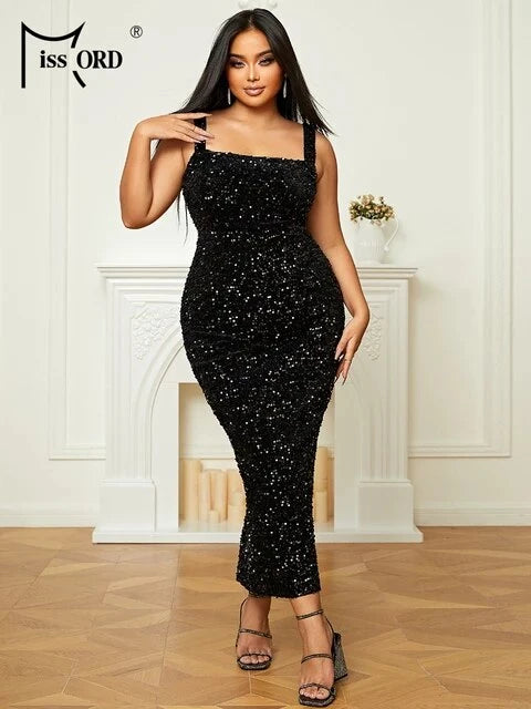 Sequin Plus Size Midi Dress: Elegant Wedding Party Gown