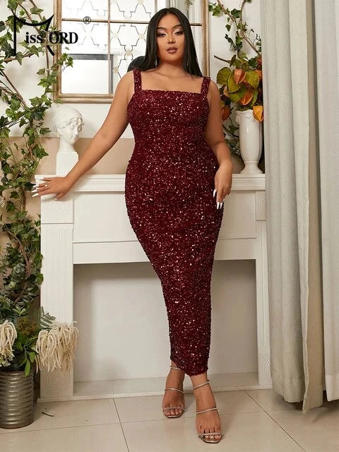 Sequin Plus Size Midi Dress: Elegant Wedding Party Gown