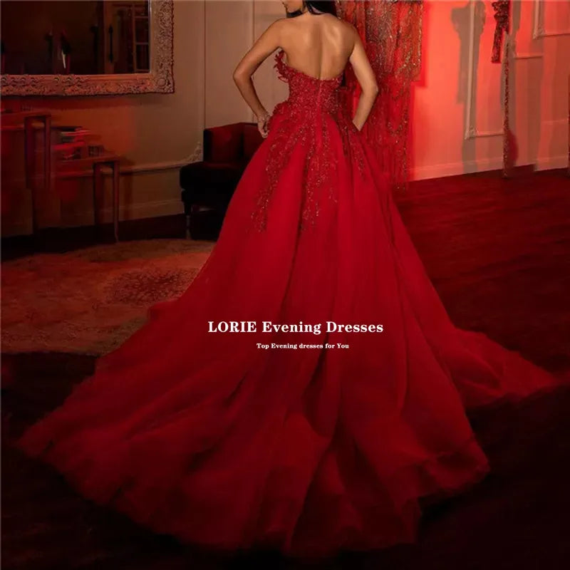 Red Elegant Split Tulle Ball Gown - Handmade Prom Dress for Formal Evening Parties