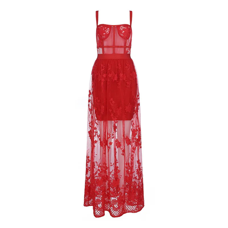 Red Lace Hollow Out Bandage Dress - Perfect for Evening Party!