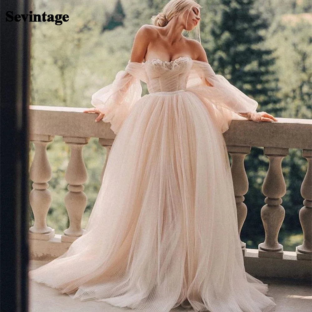 Sevintage Pink Tulle Wedding Dress