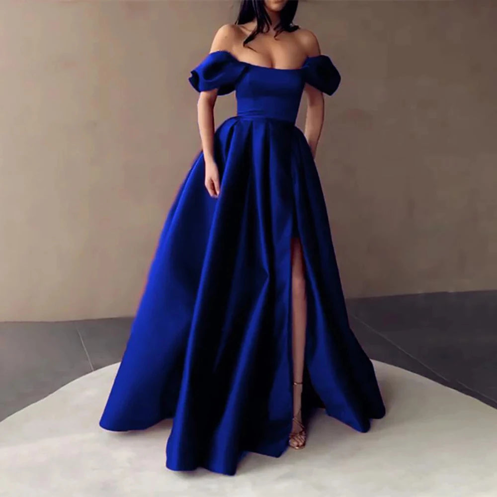 Royal Blue Satin Prom Dresses Custom Color