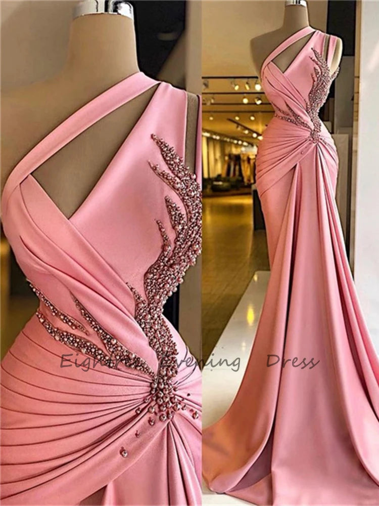 Pink Applique Prom Dress - Customizable, Sleeveless, Floor Length - Eightree