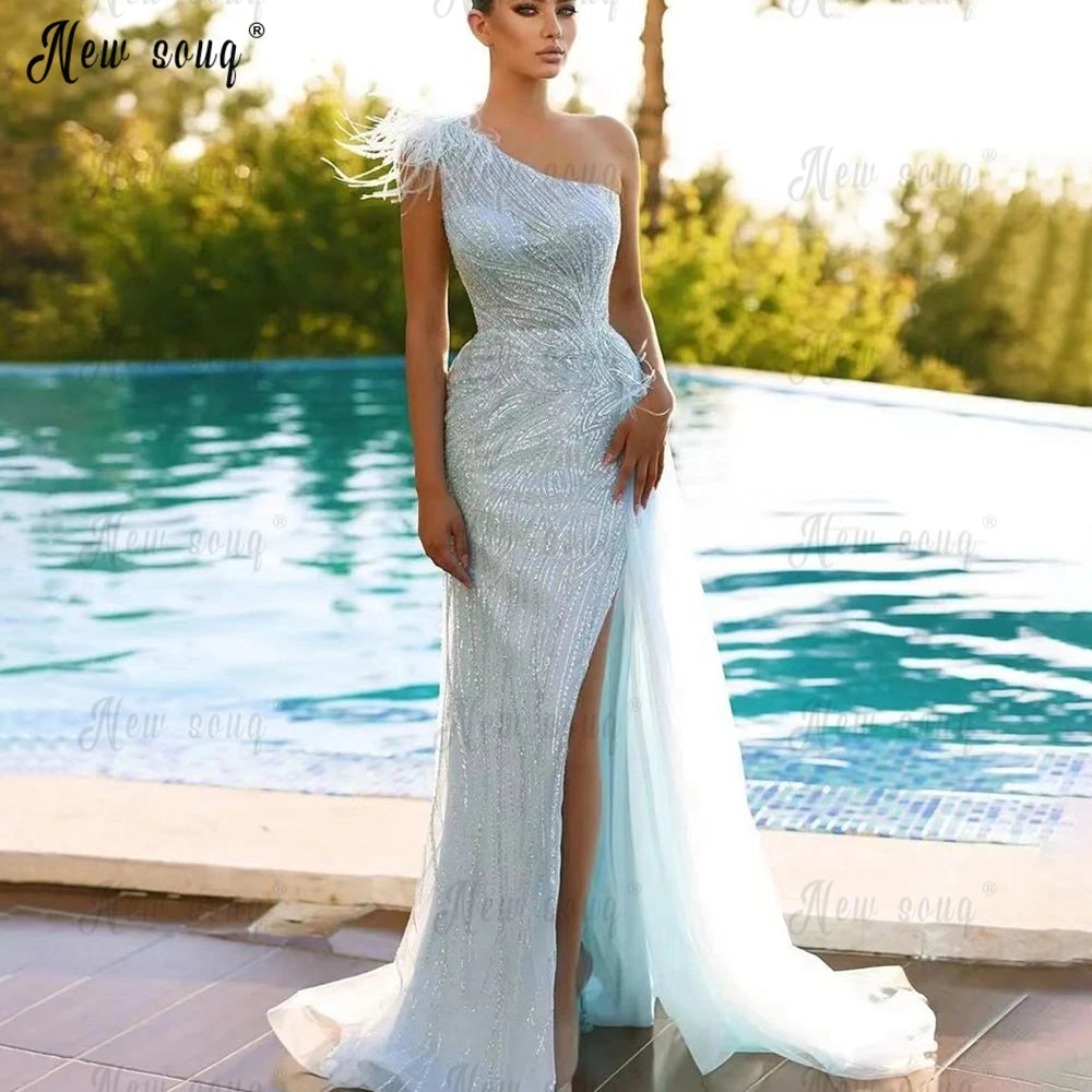 Sparkling Beaded Light Blue Evening Dress