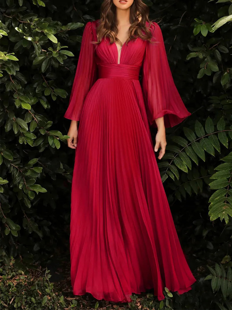 Be the Belle of the Ball with our Red Flared Sleeve Maxi Dress - Perfect for Prom, Parties, and Cocktails!