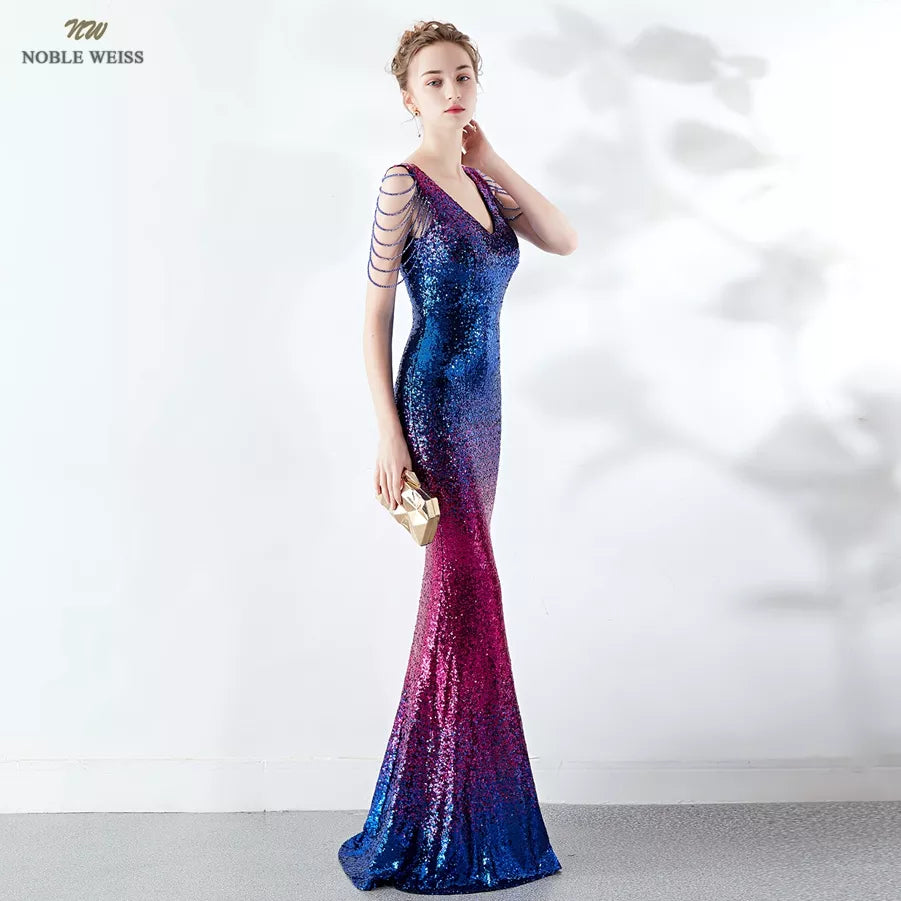 Sexy Sequin V-Neck Prom Dress - Elegant Mermaid Gown