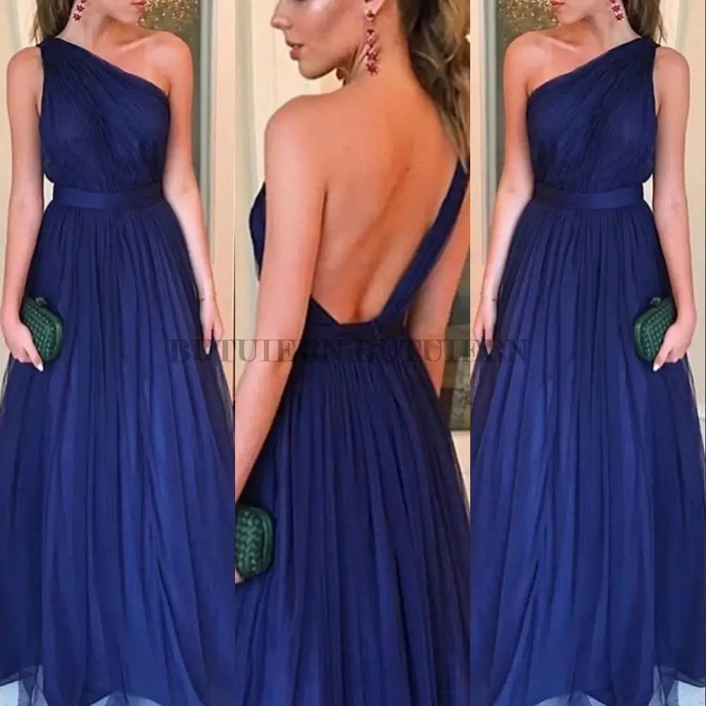 Custom-Made Blue Tulle Prom Dress - Sexy, Floor-Length, One-Shoulder, 