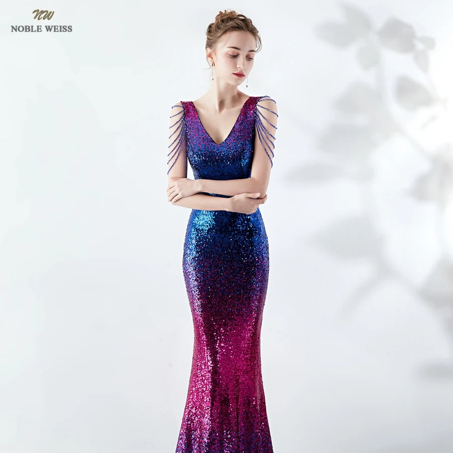 Sexy Sequin V-Neck Prom Dress - Elegant Mermaid Gown