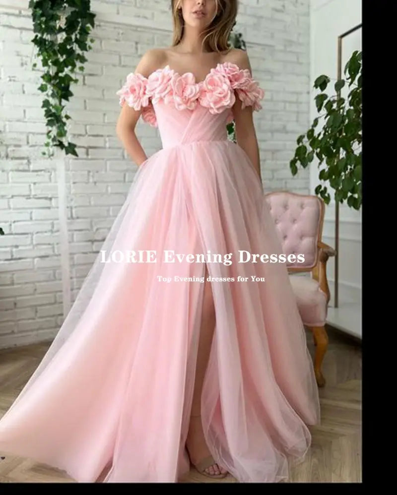 LORIE 3D Flowers Beach Prom Dress - Sexy Side Split Evening Gown for Weddings and Special Occasions - Customizable