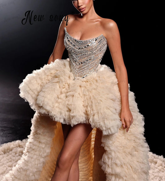 Sparkly Champagne Puffy Prom Dress