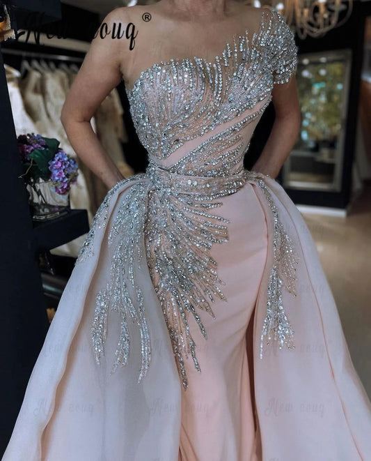 Dusty Pink Prom Dress with Detachable Train