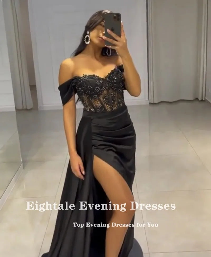 Be the Belle of the Ball with Eightale's Off Shoulder Satin Evening Go