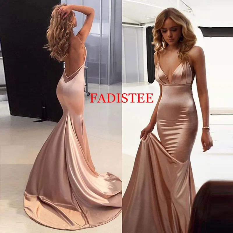 Sexy V-neck Mermaid Prom Dress - Backless Spaghetti Straps - Luxury Gown for Women