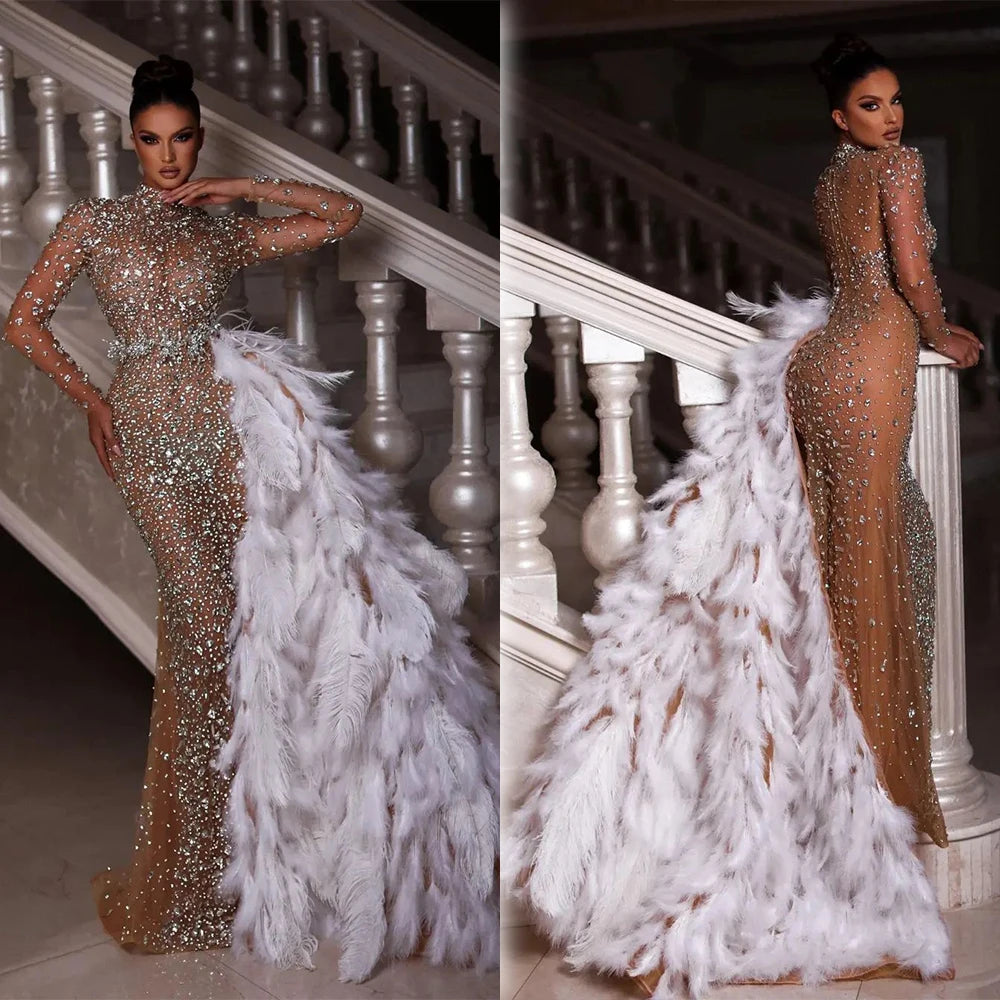 Luxurious Nude Evening Dresses with Beaded Crystals