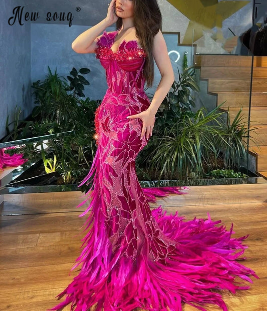 Fuchsia Feather Celebrity Dress