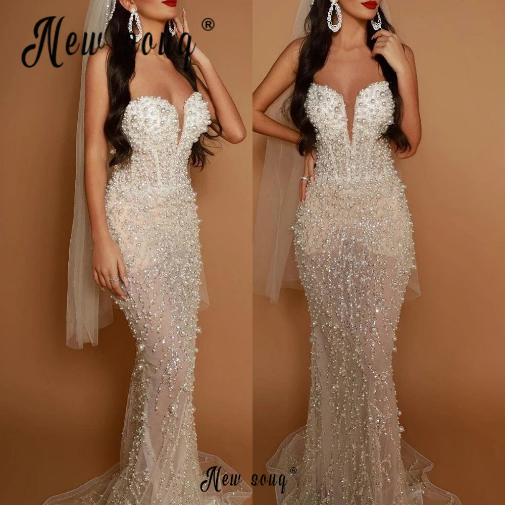 Elegant Modern Pearls Sweetheart Mermaid Evening Dress