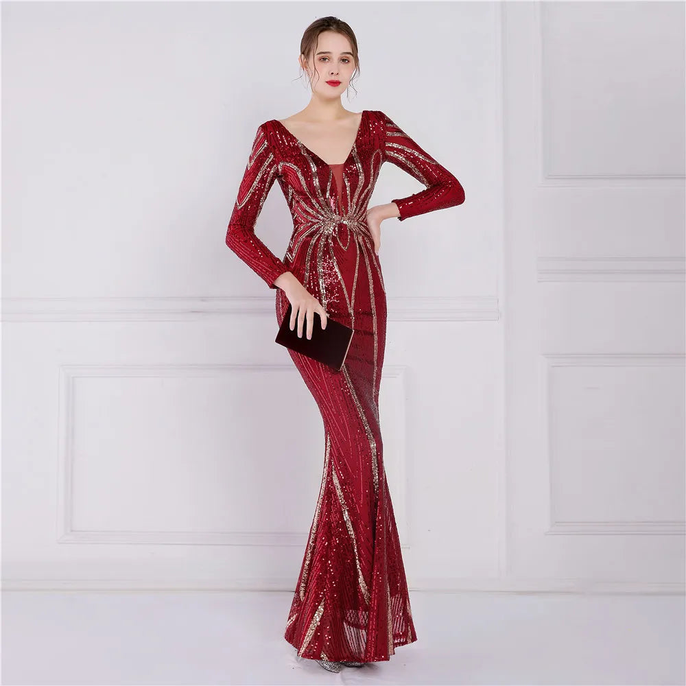 Stunning Burgundy Sequin Prom Dress - Perfect for Birthday & Evening Parties!