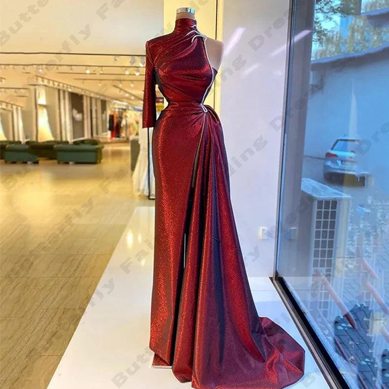 Burgundy Elegant One Shoulder Women's Evening Dress