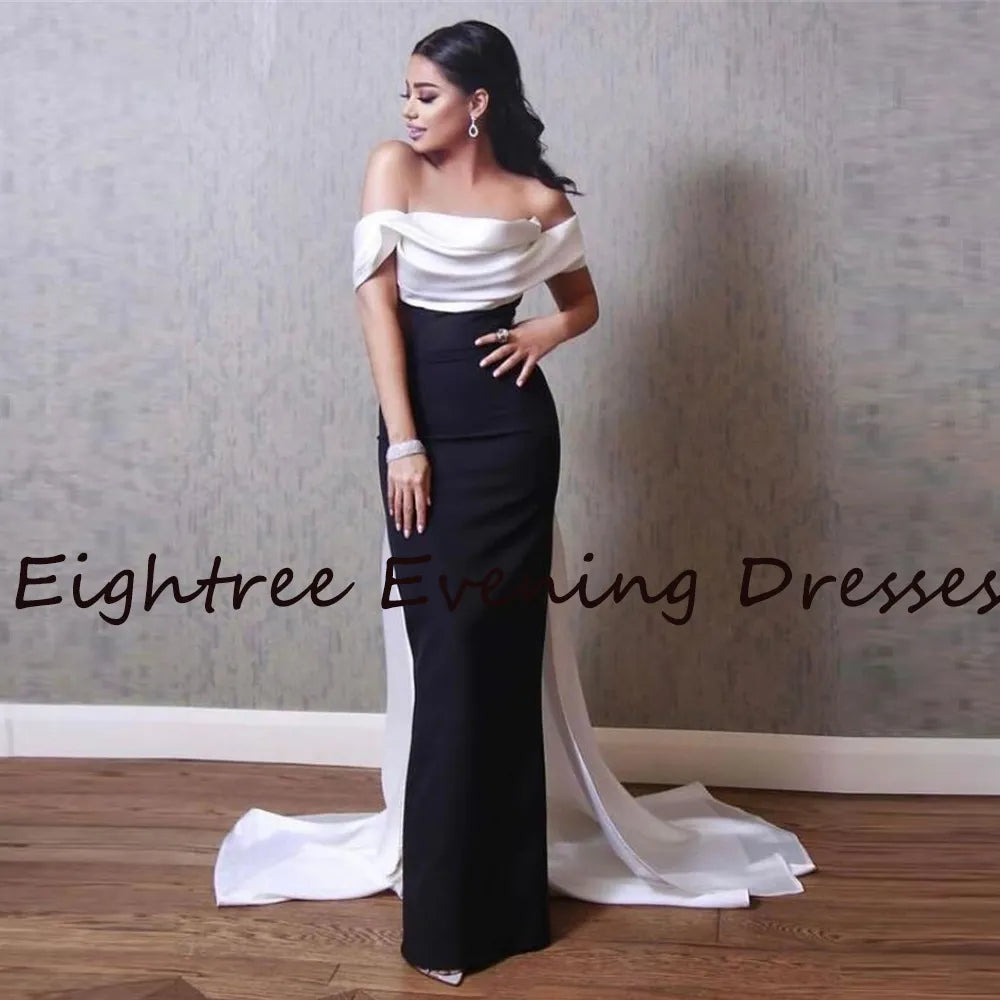 Eightree Black White Long Strapless Formal Evening Gowns Dress Sleevel