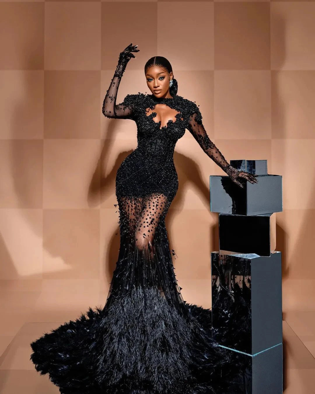 Custom Luxury Black Mermaid Evening Dress