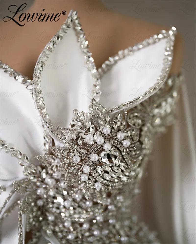 Stunning White Crystal Diamond Evening Dress - Customizable Mermaid Prom Gown 2024