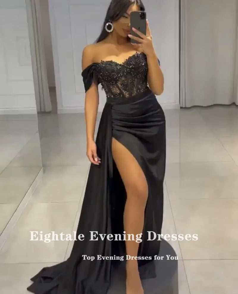 Be the Belle of the Ball with Eightale's Off Shoulder Satin Evening Go