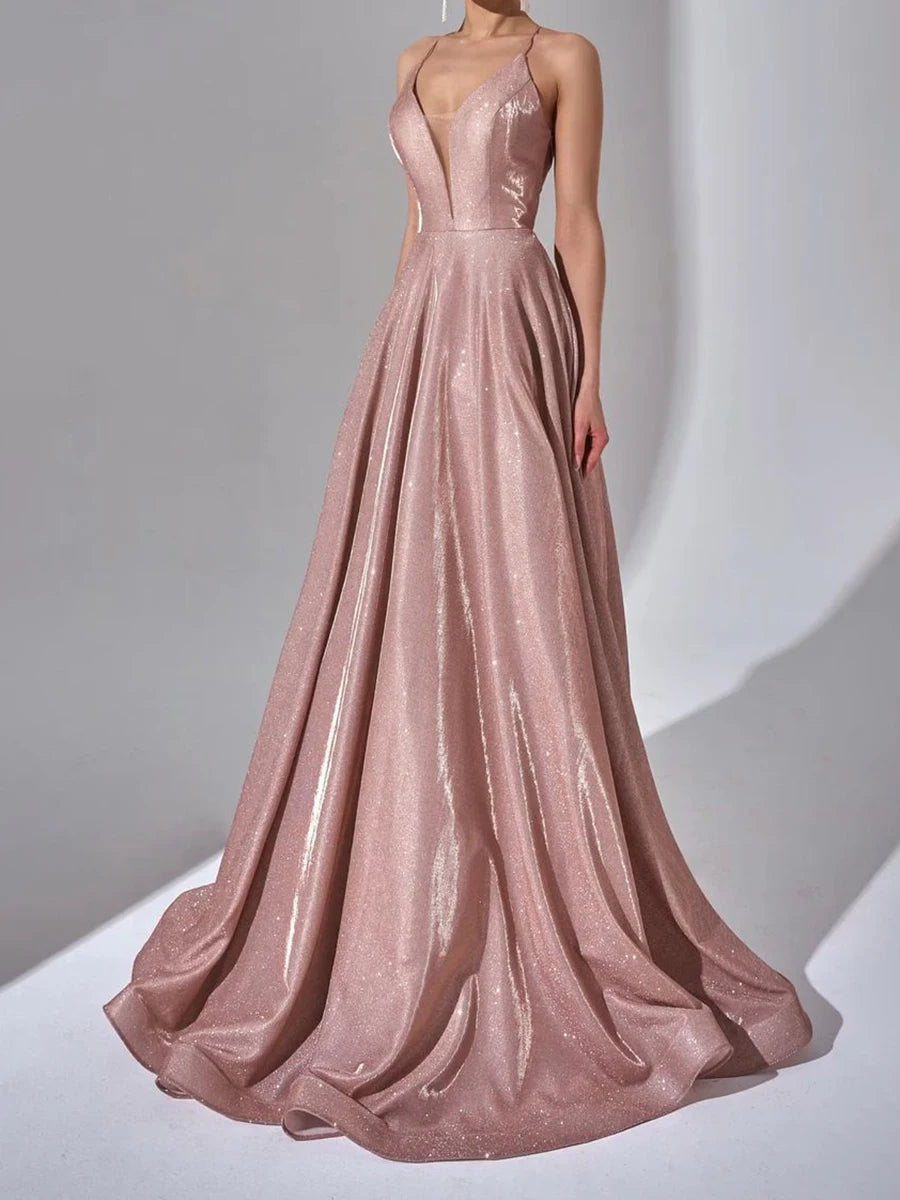 Sexy Pink Backless Prom Dress