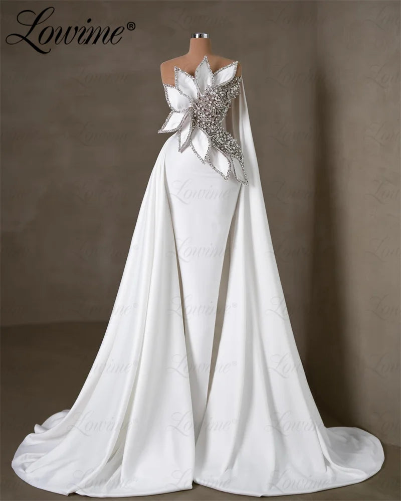 Stunning White Crystal Diamond Evening Dress - Customizable Mermaid Pr