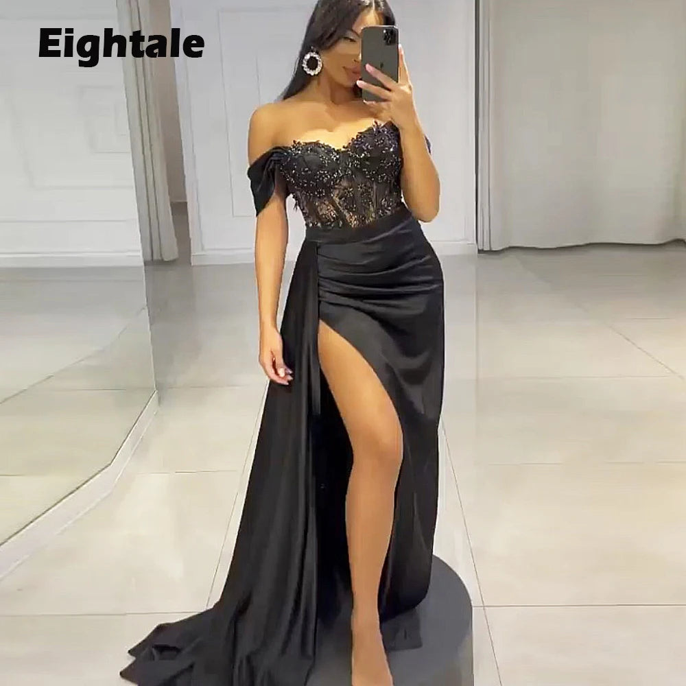 Be the Belle of the Ball with Eightale's Off Shoulder Satin Evening Go