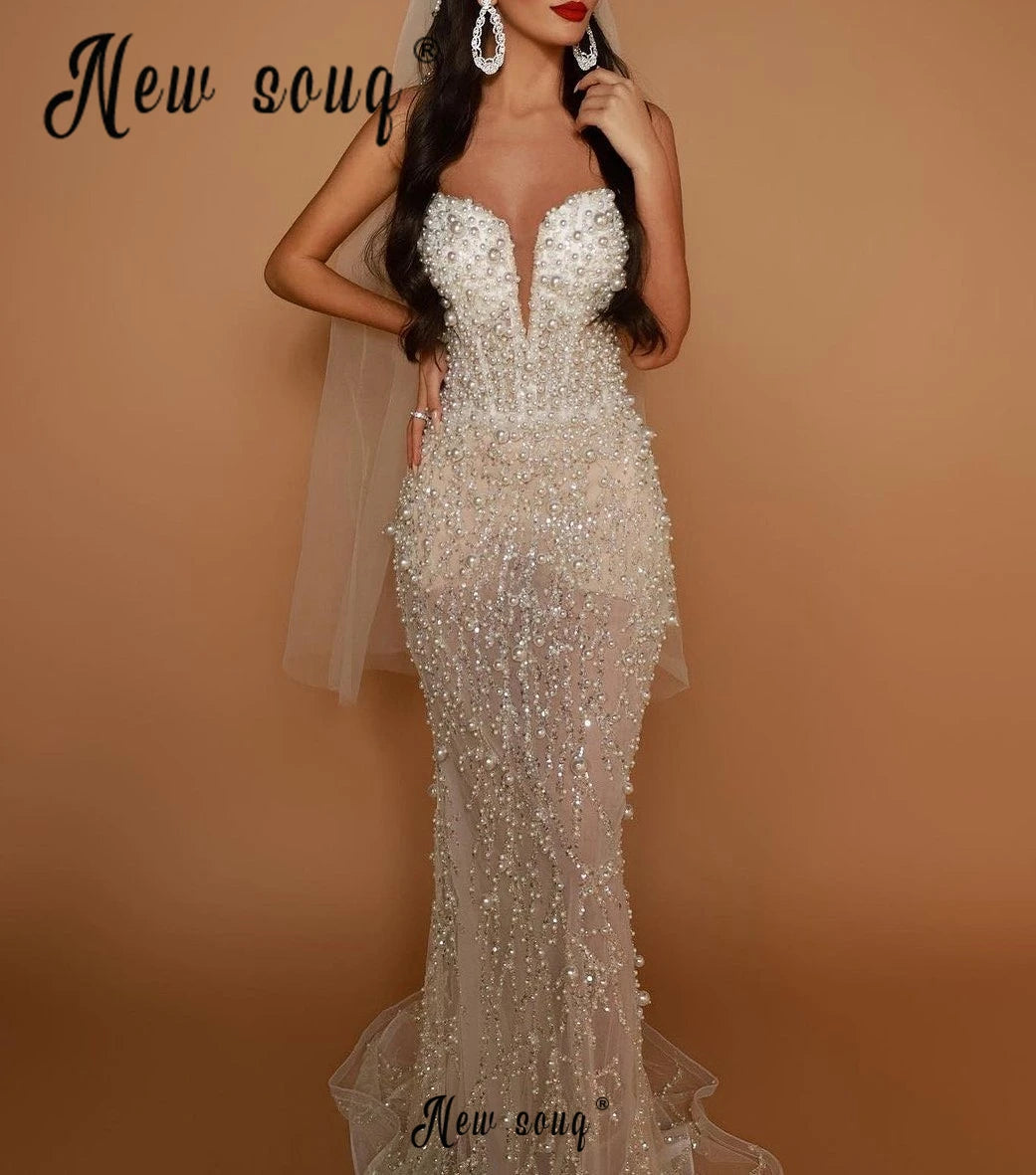 Elegant Modern Pearls Sweetheart Mermaid Evening Dress