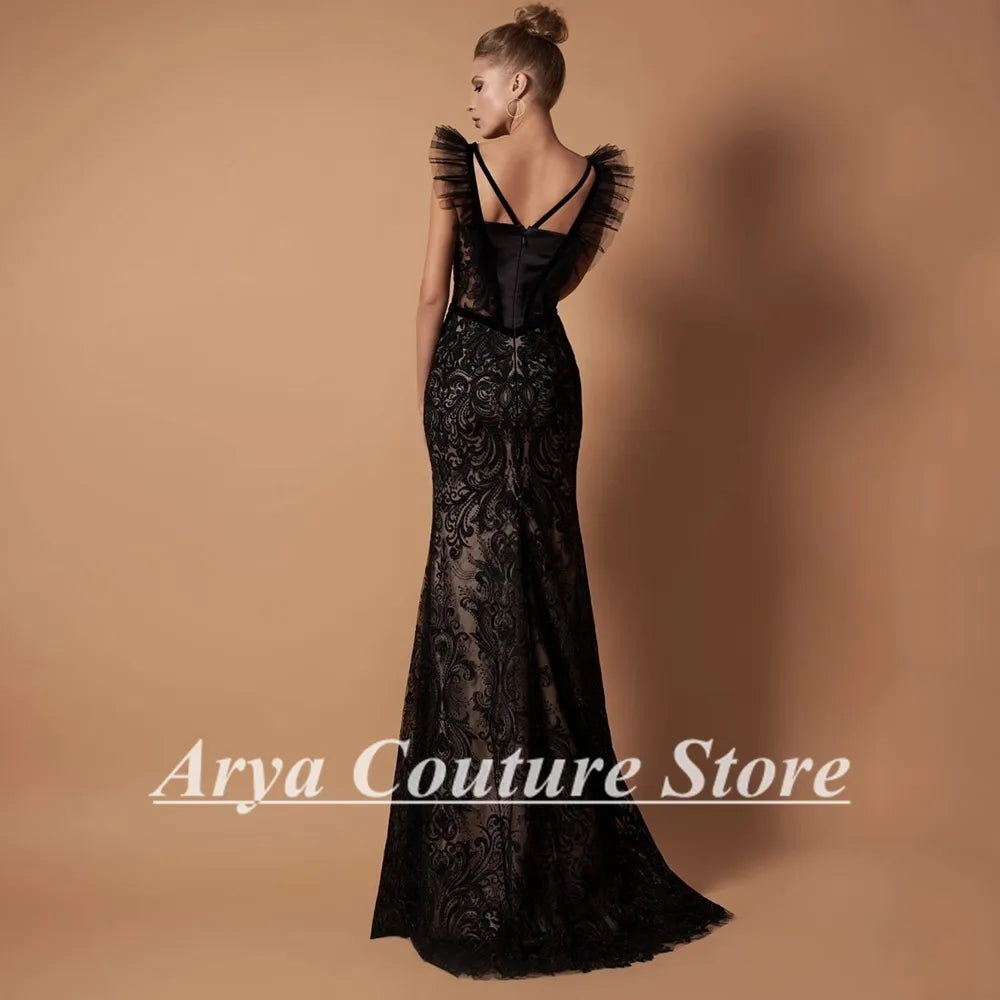 Stunning Vintage Black Mermaid Prom Dress - 2024 Floor Length, Sweetheart Appliques, Lace Evening Gown