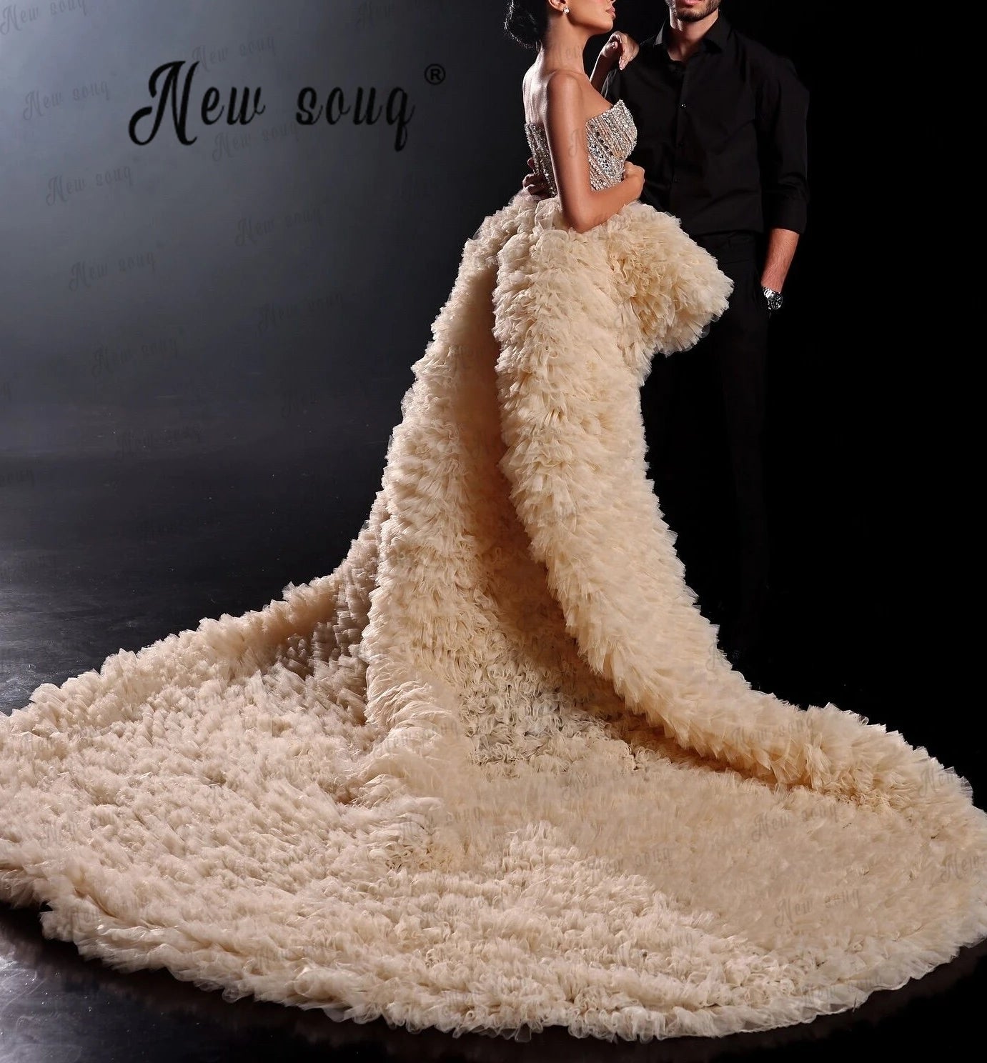 Sparkly Champagne Puffy Prom Dress