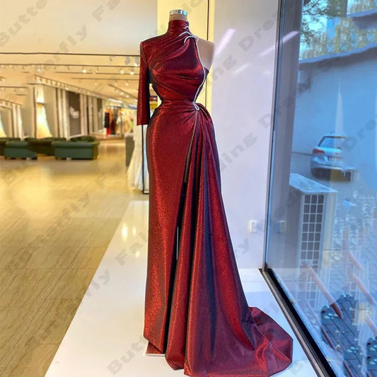 Burgundy Elegant One Shoulder Women's Evening Dress