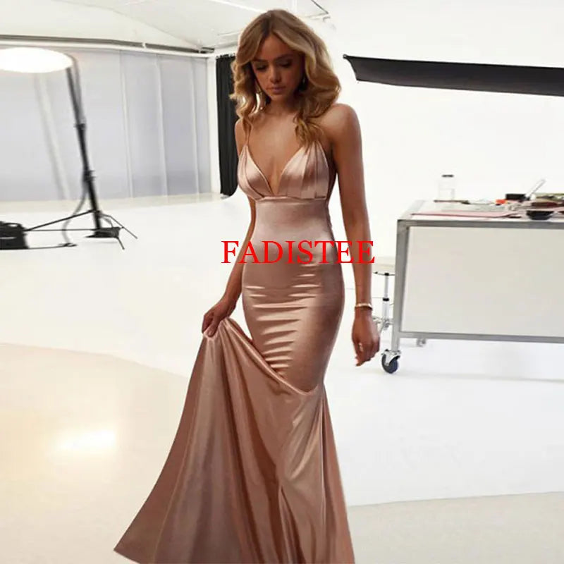 Sexy V-neck Mermaid Prom Dress - Backless Spaghetti Straps - Luxury Gown for Women