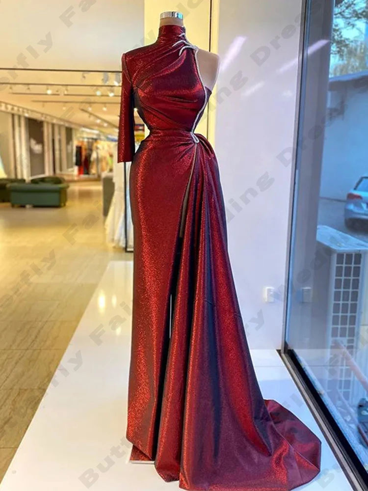 Burgundy Elegant One Shoulder Women's Evening Dress