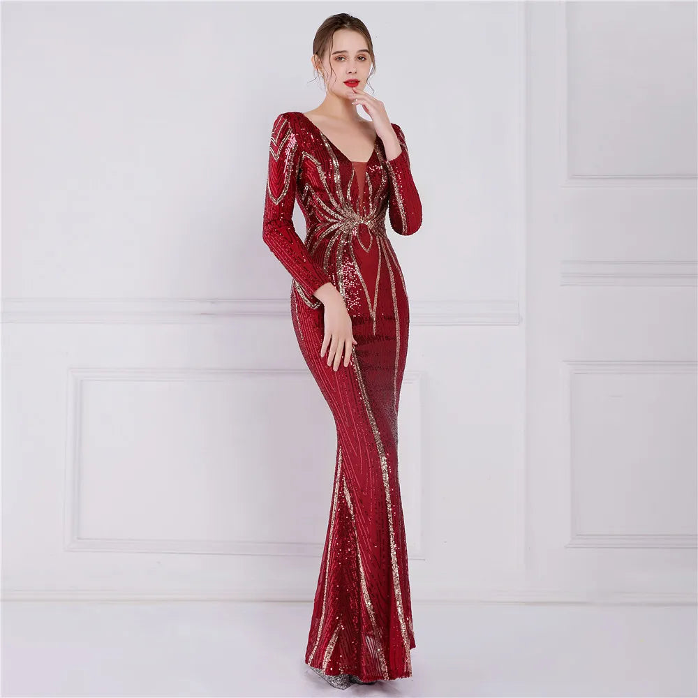 Stunning Burgundy Sequin Prom Dress - Perfect for Birthday & Evening Parties!