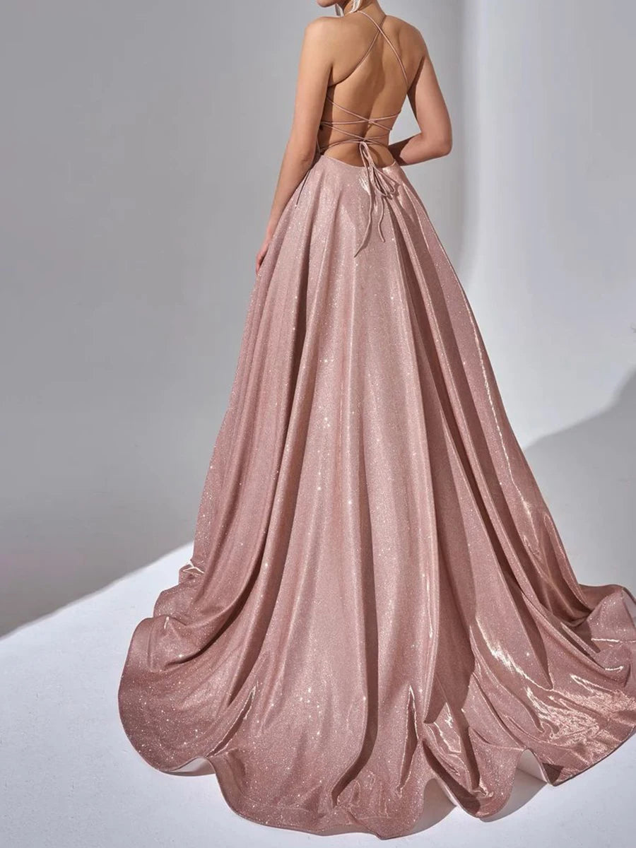 Sexy Pink Backless Prom Dress