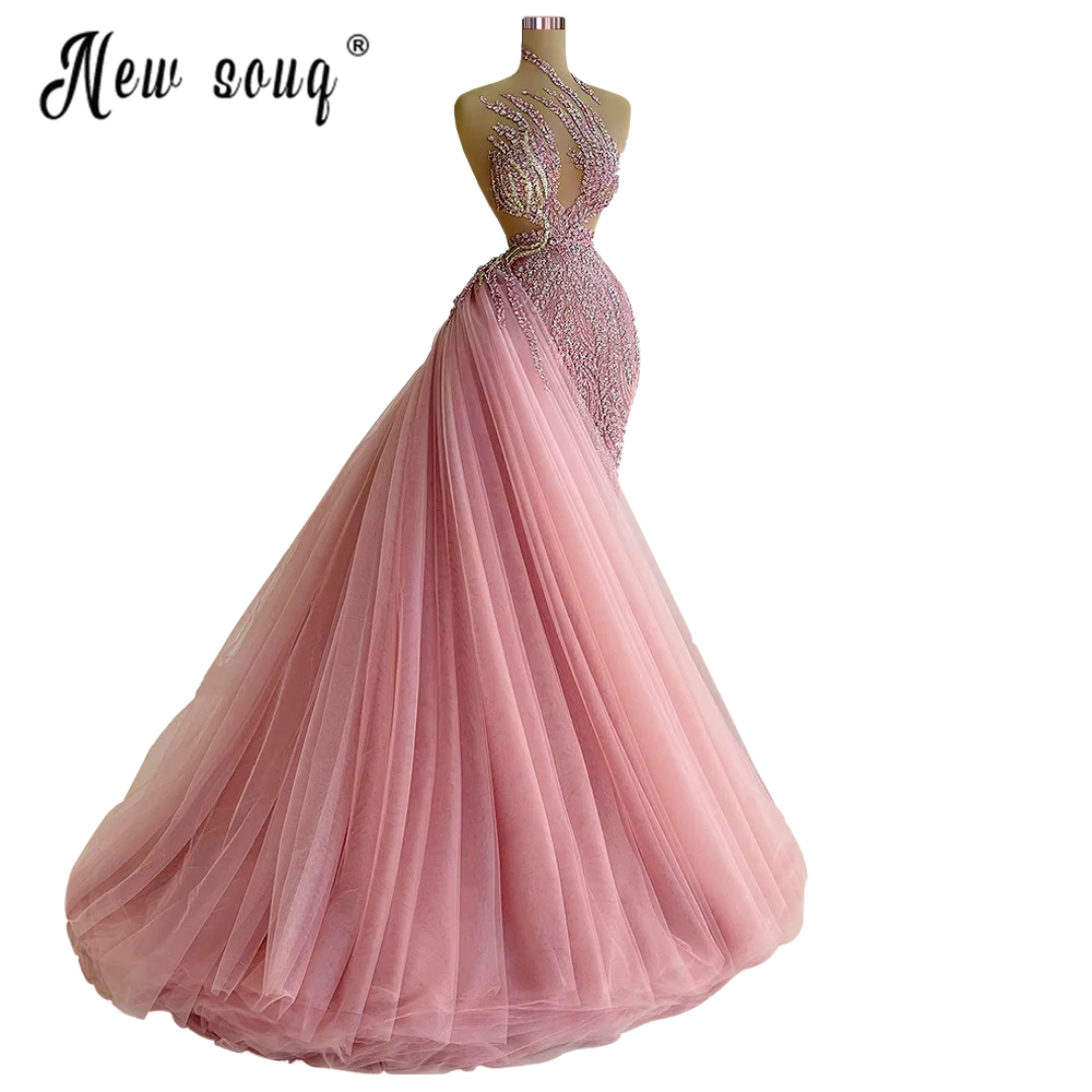 Pink Mermaid Prom Dress with Detachable Train