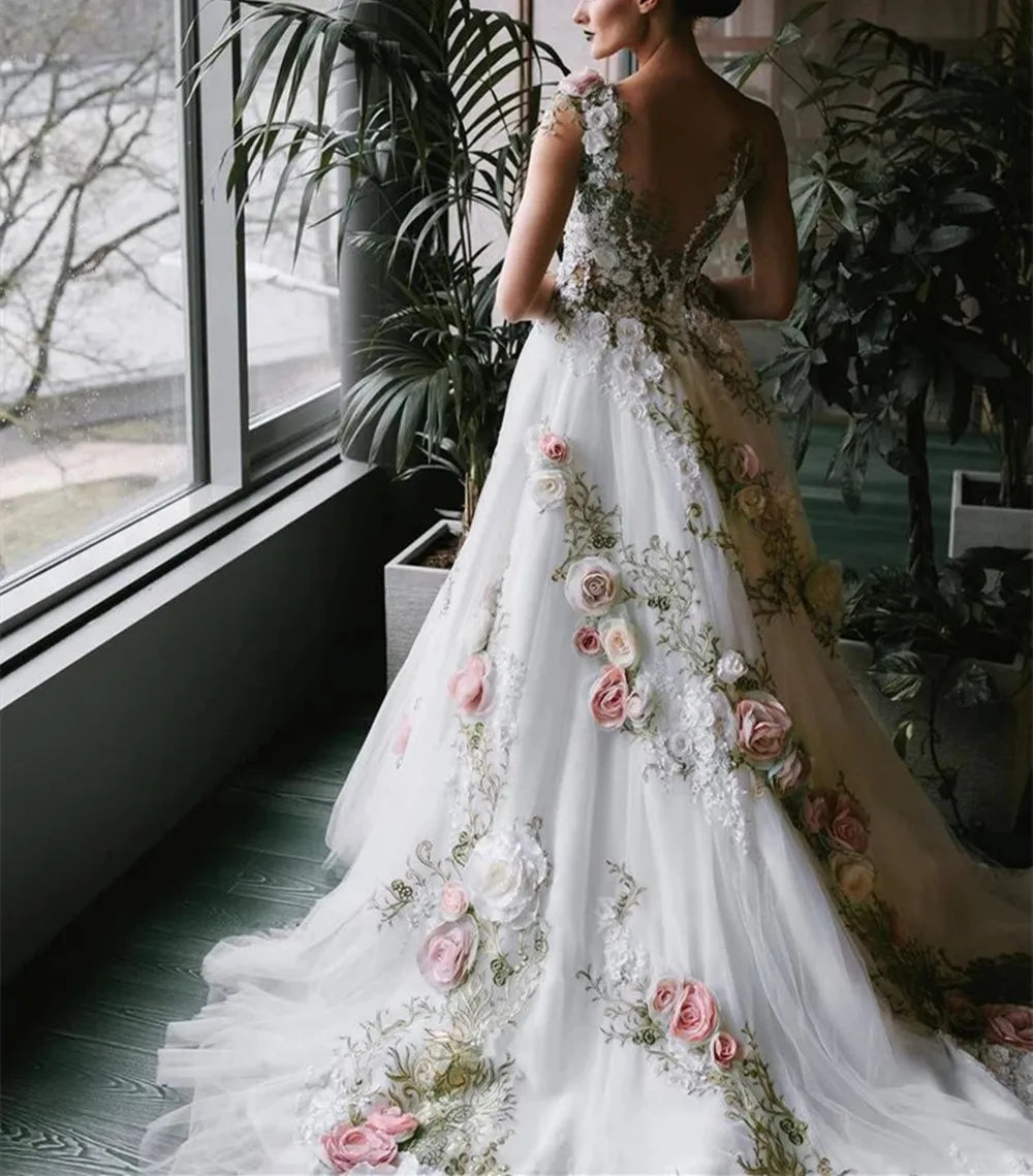 Stunning Lace Applique Bridal Gown for Women