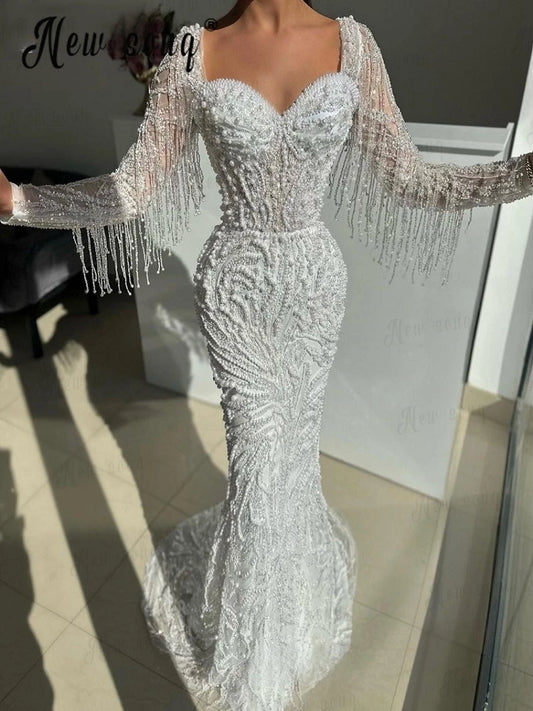 Beaded Tassel Mermaid Evening Dress and Wedding Dress