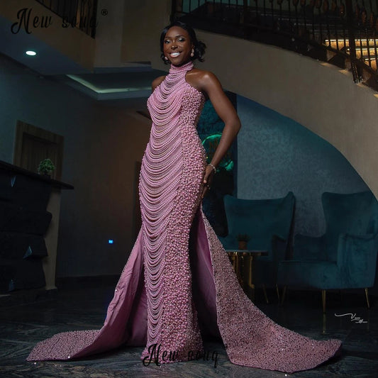 Pink Evening Dress with Detachable Train