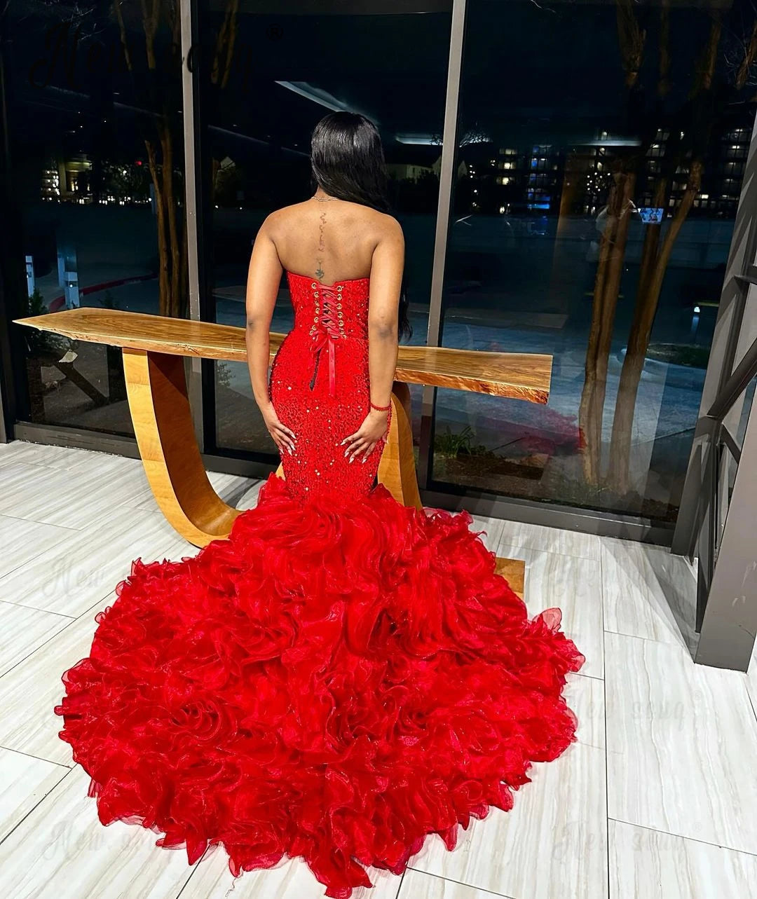 Red Ruffles Mermaid Prom Dress