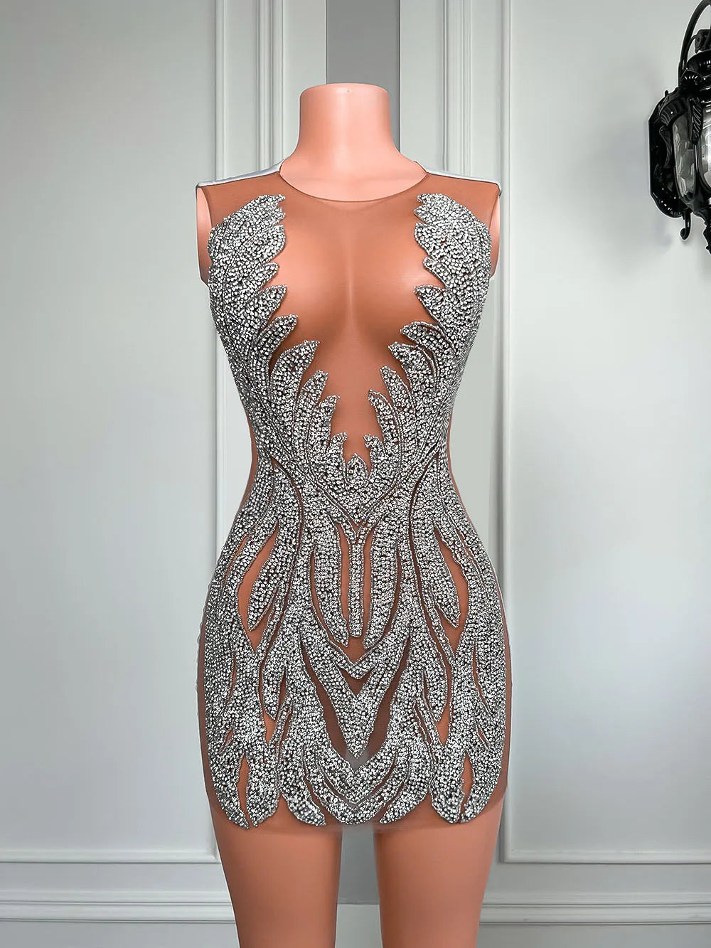 Elegant Silver Beaded Mini Prom Dress for African Black Girls