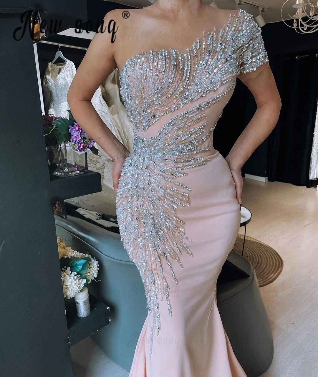 Dusty Pink Prom Dress with Detachable Train