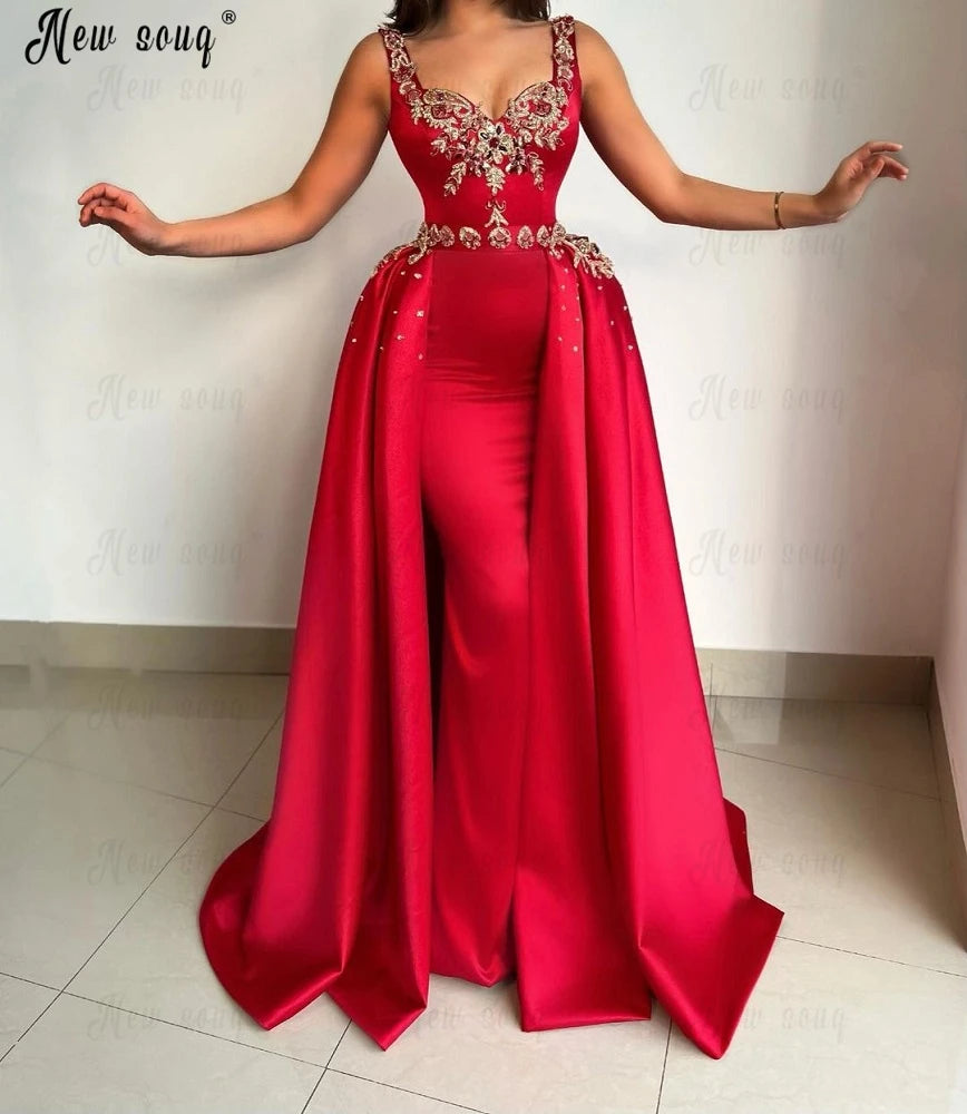 Elegant Red Mermaid Evening Dress with Embroidery & Beading