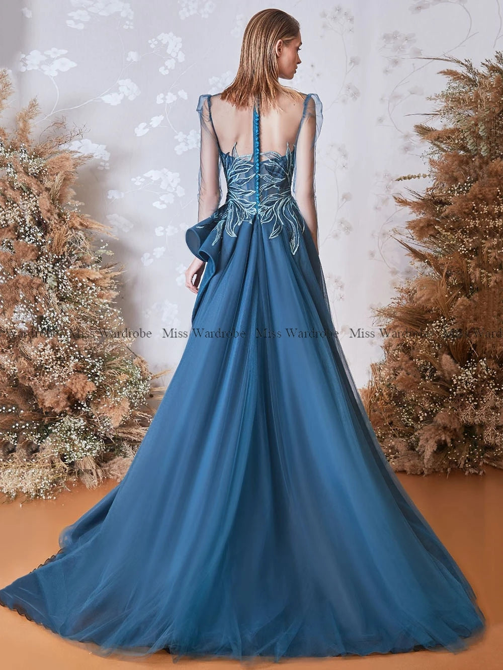 Stunning Blue Prom Dress with Lace Appliques