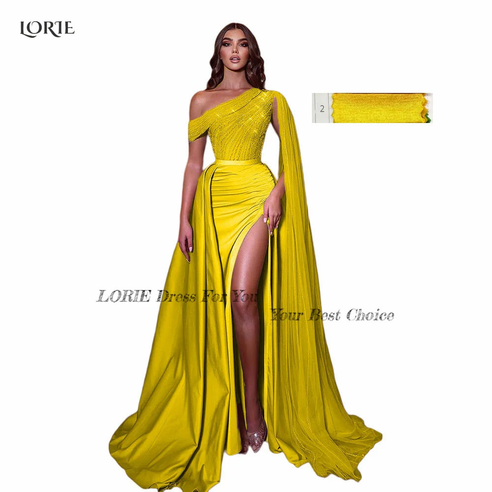 Dazzling One Shoulder Evening Dress with Side Slit and Ribbons - Customizable Size and Color - Fast Shipping!